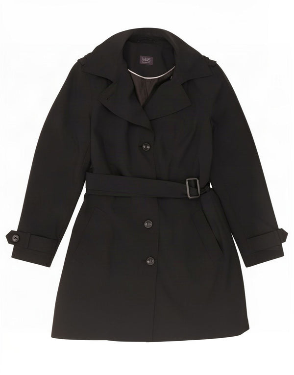 Marks & Spencer Womens Trench Coat UK 12 Medium Black Polyester