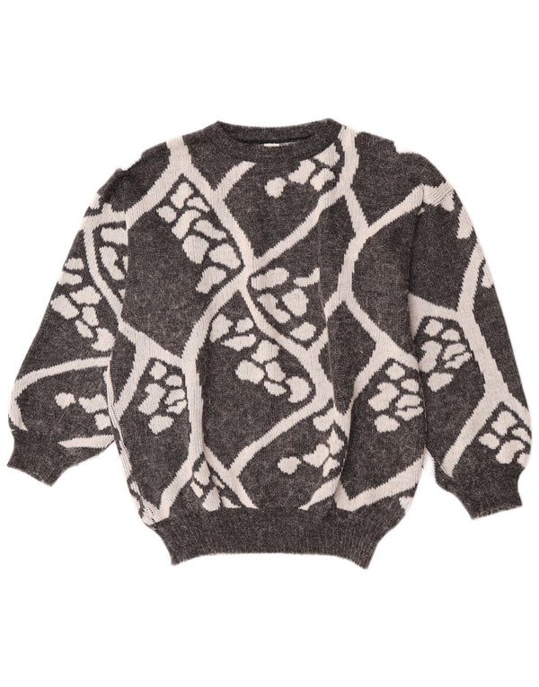 Sweter damski w stylu vintage z okrągłym dekoltem UK 16, duży, szary, geometryczny