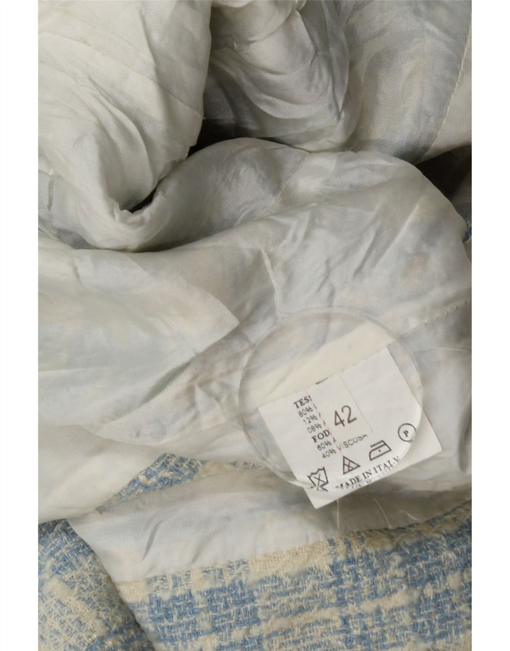 Vintage damska marynarka zapinana na 3 guziki IT 42, bawełniana w średnią niebieską kratkę