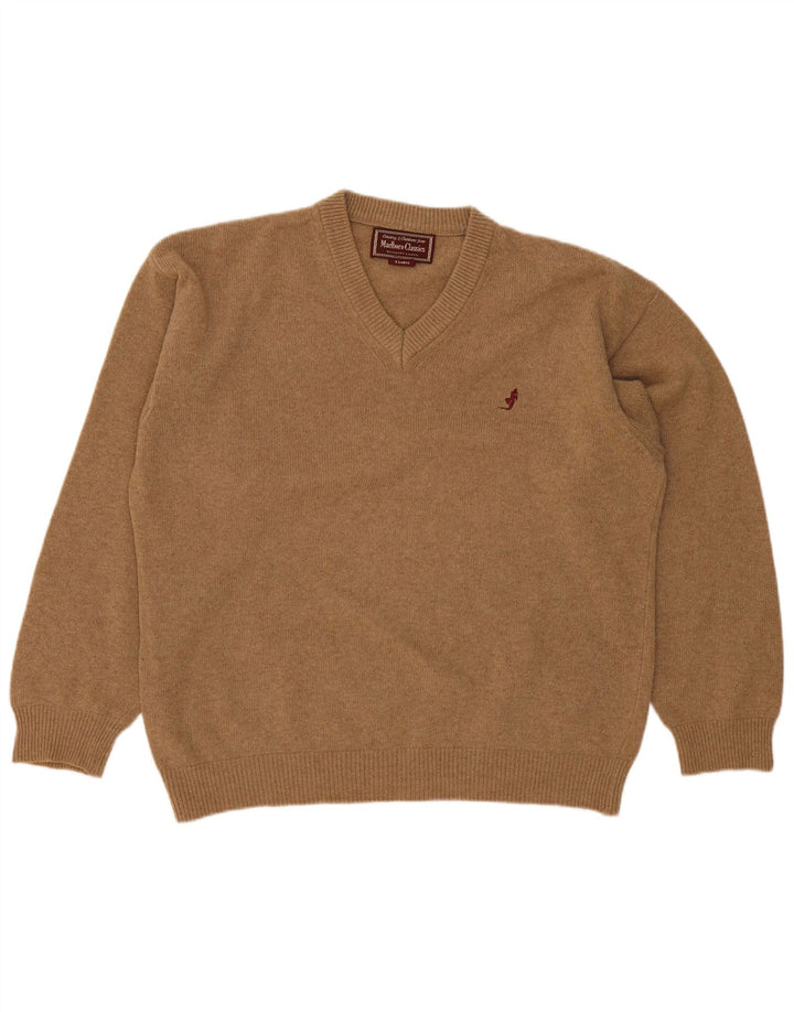 Marlboro Classics Męski sweter z dekoltem w kształcie litery V XL, beżowa wełna