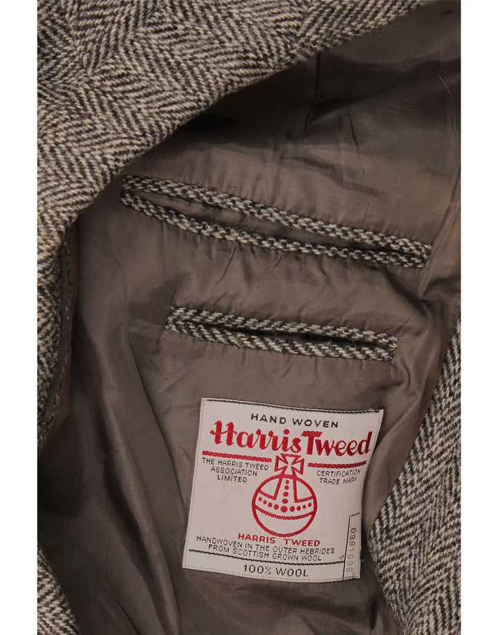 Męska marynarka zapinana na 2 guziki Harris Tweed UK 40 Duża szara wełna w jodełkę
