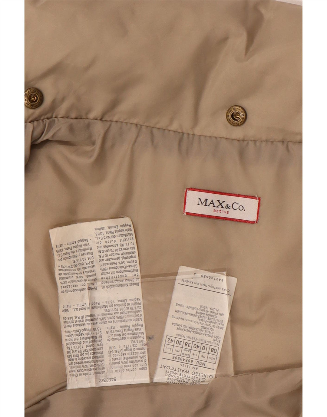 MAX & CO. Damska wyściełana kamizelka UK 10, mała, beżowa, nylonowa