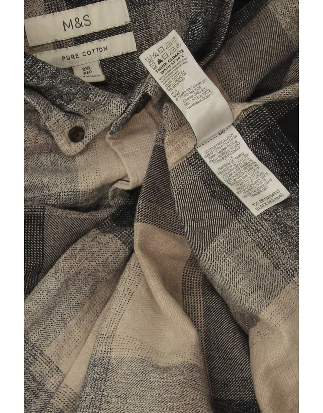 Marks & Spencer Męska koszula flanelowa o regularnym kroju 2XL, beżowa, bawełniana w kratkę
