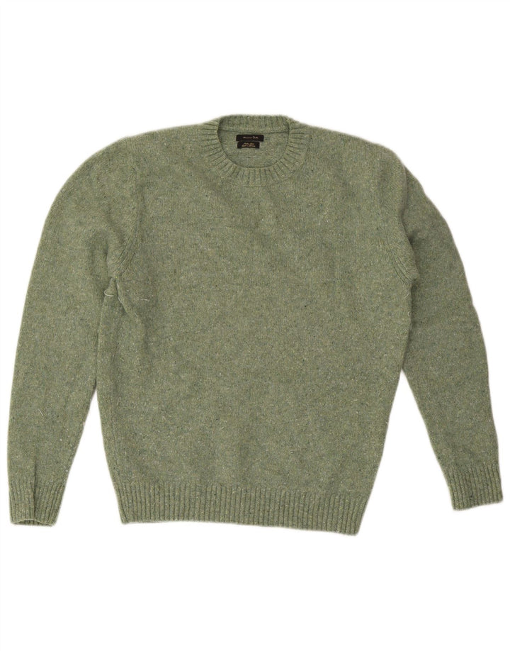 Męski sweter Massimo Dutti z okrągłym dekoltem, średnio zielony, nakrapiany