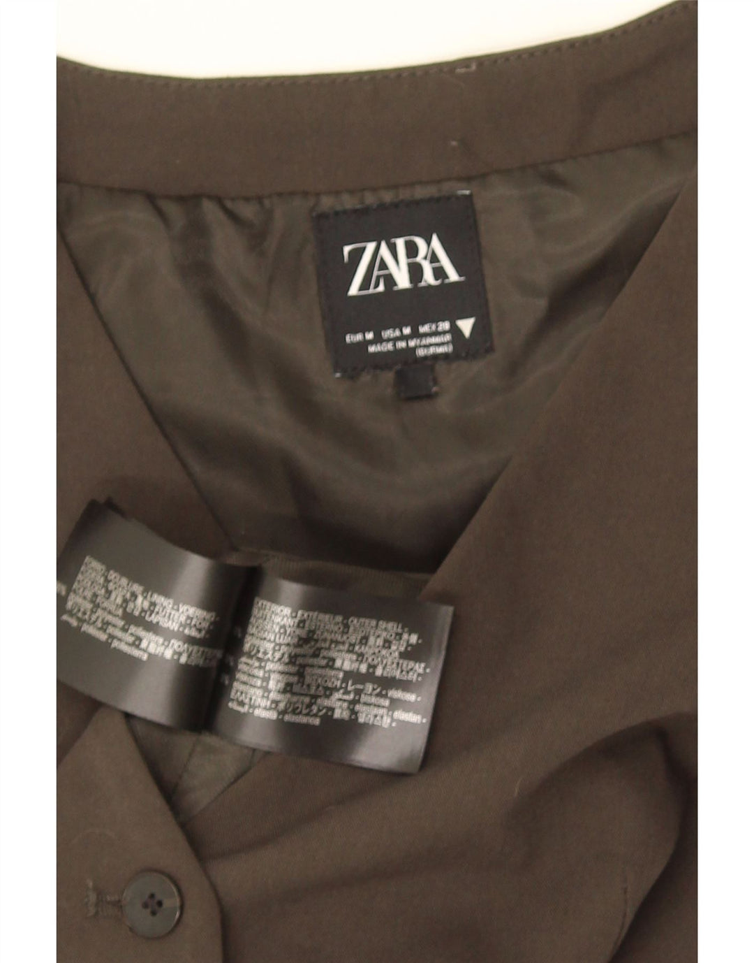 Damska krótka kamizelka Zara UK 12, średni khaki, poliester