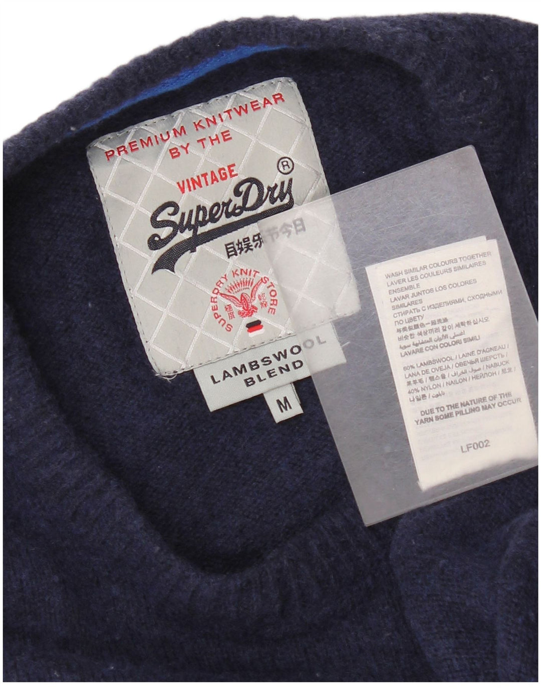 Męski sweter z okrągłym dekoltem Superdry, średni granatowy wełniany