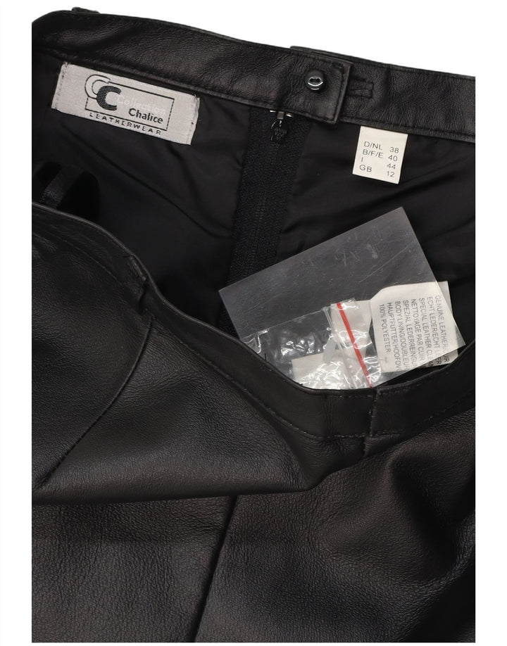 CHALICE Damska spódnica skórzana z wysokim stanem UK 12 Medium W26 Czarna skóra
