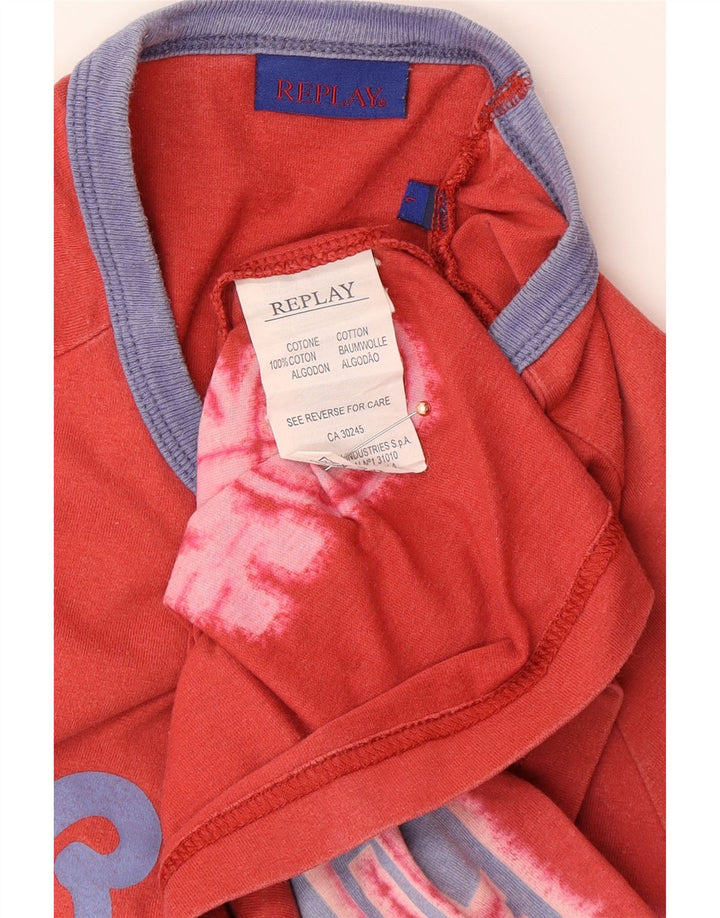 Męski T-shirt z grafiką REPLAY, duży, czerwony, bawełniany