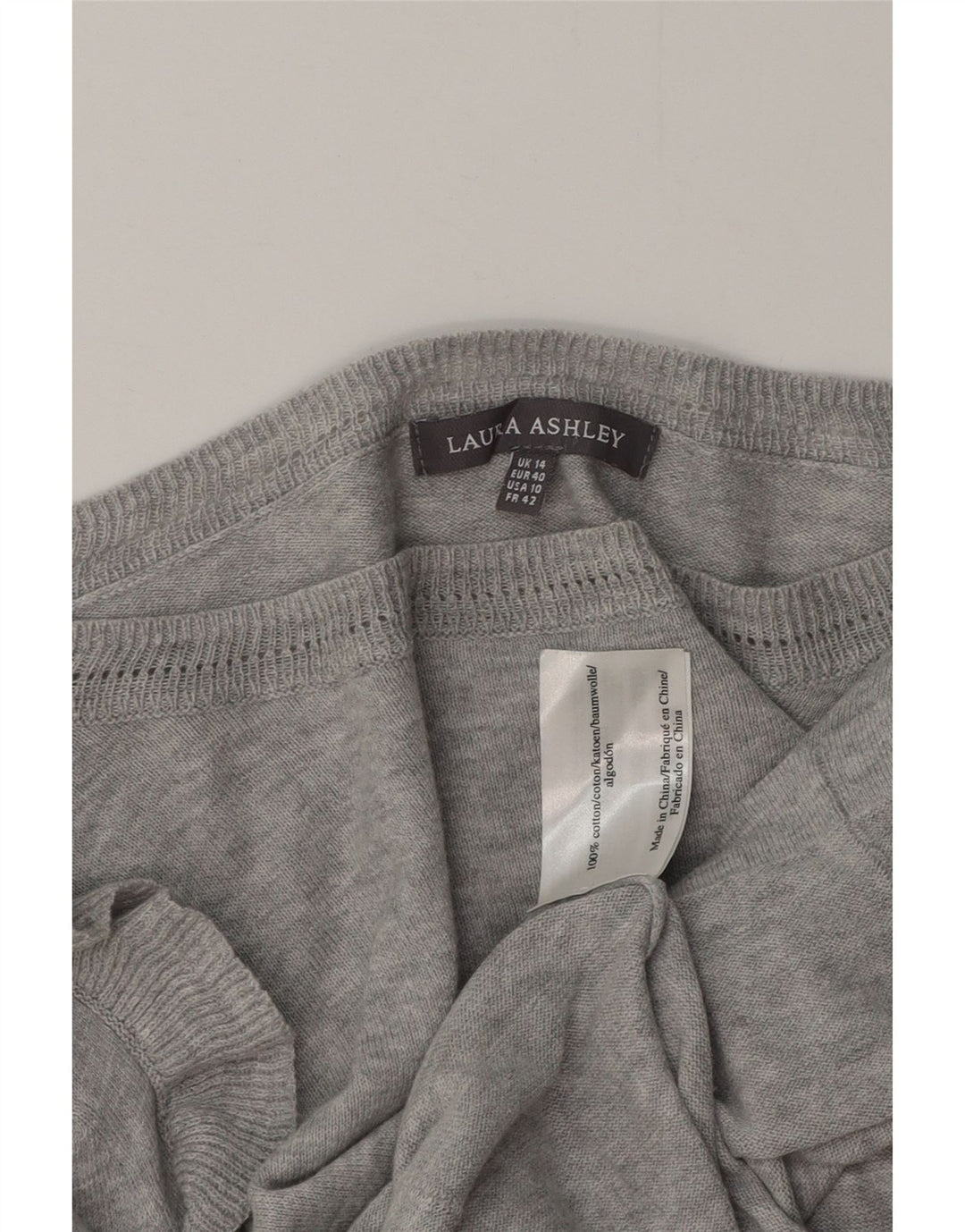 LAURA ASHLEY Damski sweter z dekoltem w łódkę, UK 14, duży, szary, bawełniany