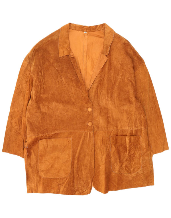 VINTAGE damski oversize'owy zamszowy płaszcz UK 14 ze średniej brązowej skóry