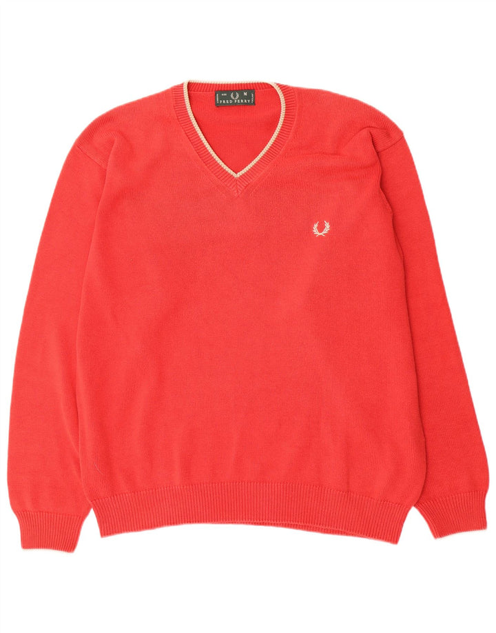 FRED PERRY Męski sweter z dekoltem w kształcie litery V, średnioczerwony, bawełniany