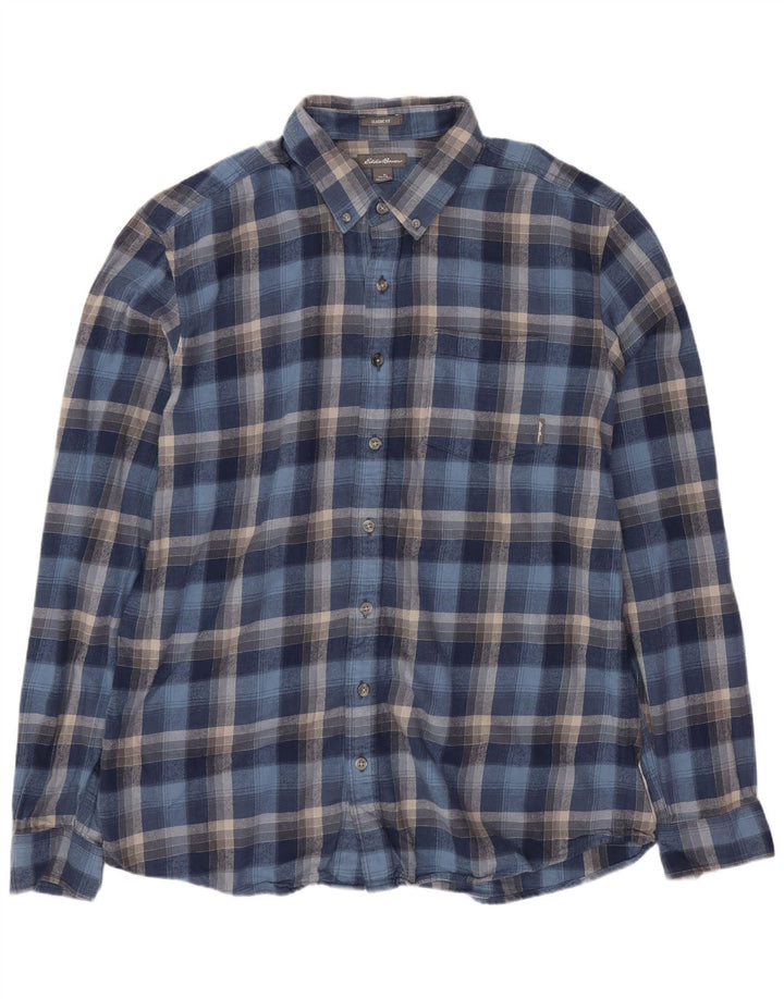 EDDIE BAUER Męska koszula flanelowa o klasycznym kroju, duża, bawełniana w niebieską kratkę