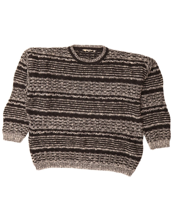 Męski sweter z okrągłym dekoltem w stylu VINTAGE XL, czarna, geometryczna wełna