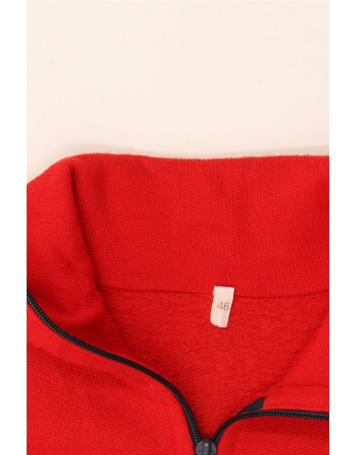 VINTAGE Mens Zip Neck Jumper Sweater IT 46 Small Red Cotton Vintage Vintage and Second-Hand Vintage from Messina Hembry 