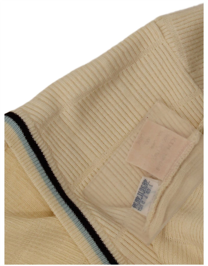 Sweter męski w stylu vintage z dekoltem w szpic UK 36, mała wełniana w kolorze złamanej bieli