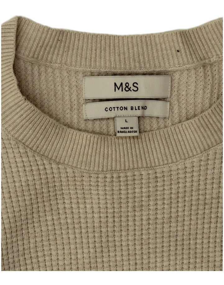 Marks & Spencer Męski sweter z okrągłym dekoltem, duży, beżowy poliester
