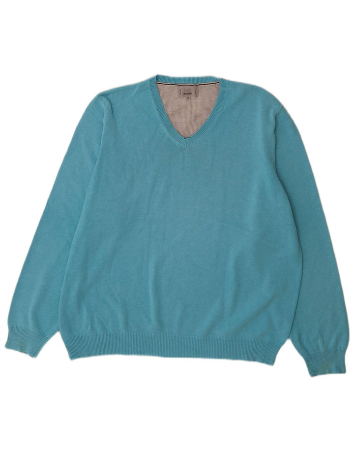Marks & Spencer Męski sweter o regularnym kroju z dekoltem w kształcie litery V, XL, niebieski