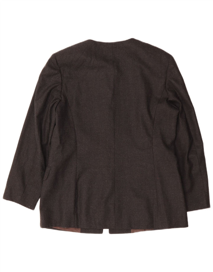 Vintage damska marynarka o przedłużonym kroju, zapinana na 4 guziki, IT 48 XL, szara wełna