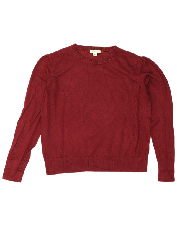 Damski sweter z okrągłym dekoltem Oasis UK 16, duża, bordowa wiskoza