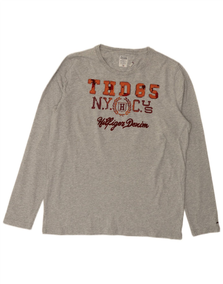 Męski top graficzny Tommy Hilfiger z długim rękawem 2XL, szara bawełna