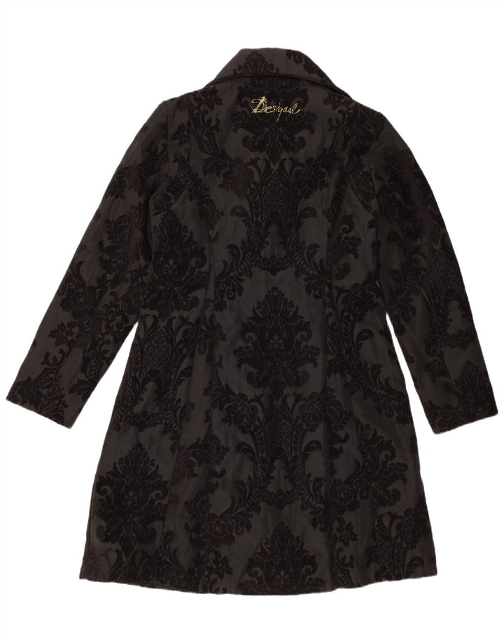 Desigual damski płaszcz EU 42, duży, czarny, z poliestru w kwiaty