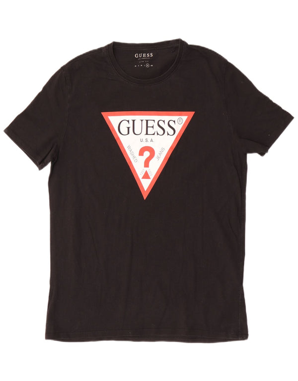 Męski T-shirt Guess Slim Fit z grafiką, góra XL, czarna bawełna