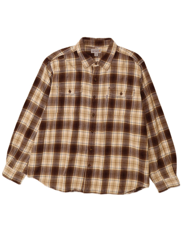 Koszula flanelowa męska CARHARTT Slim Fit 2XL, brązowa, bawełniana w kratę
