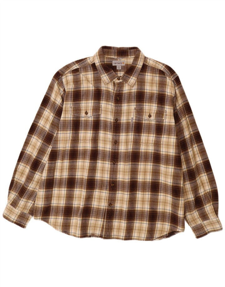 Koszula flanelowa męska CARHARTT Slim Fit 2XL, brązowa, bawełniana w kratę