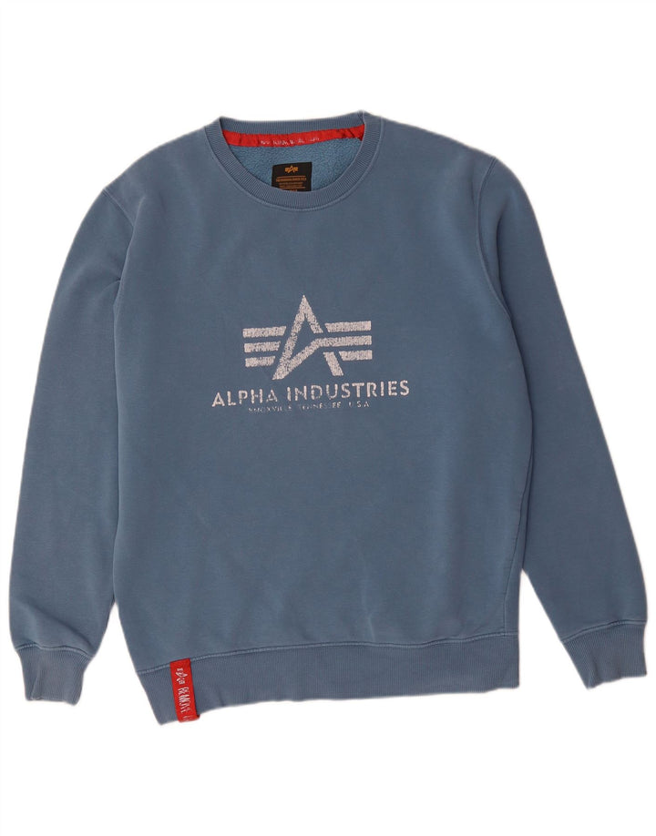 Męska bluza z grafiką Alpha Industries, średnioniebieska, bawełniana