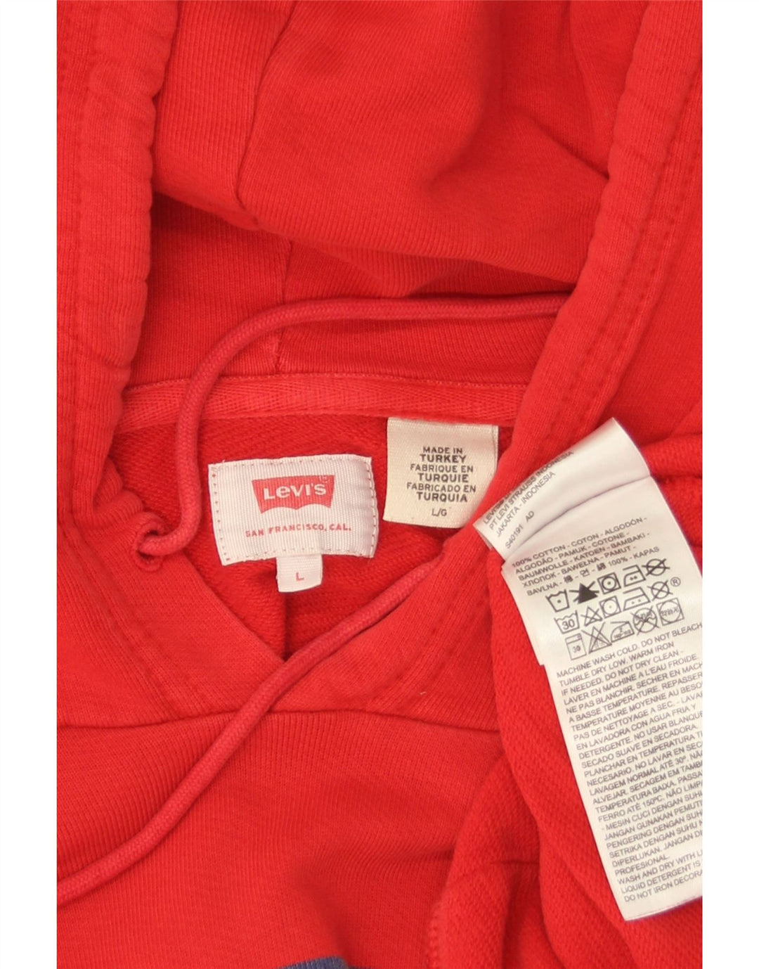 Męski sweter z kapturem Levi's z grafiką, duży, czerwony, bawełniany