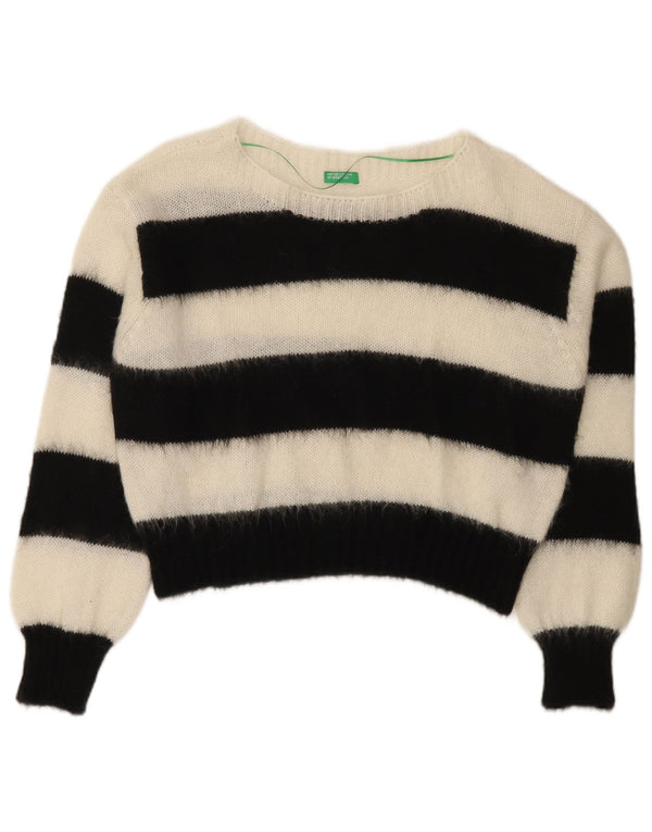 Damski sweter Benetton z dekoltem w łódkę UK 16, duże, wielokolorowe paski