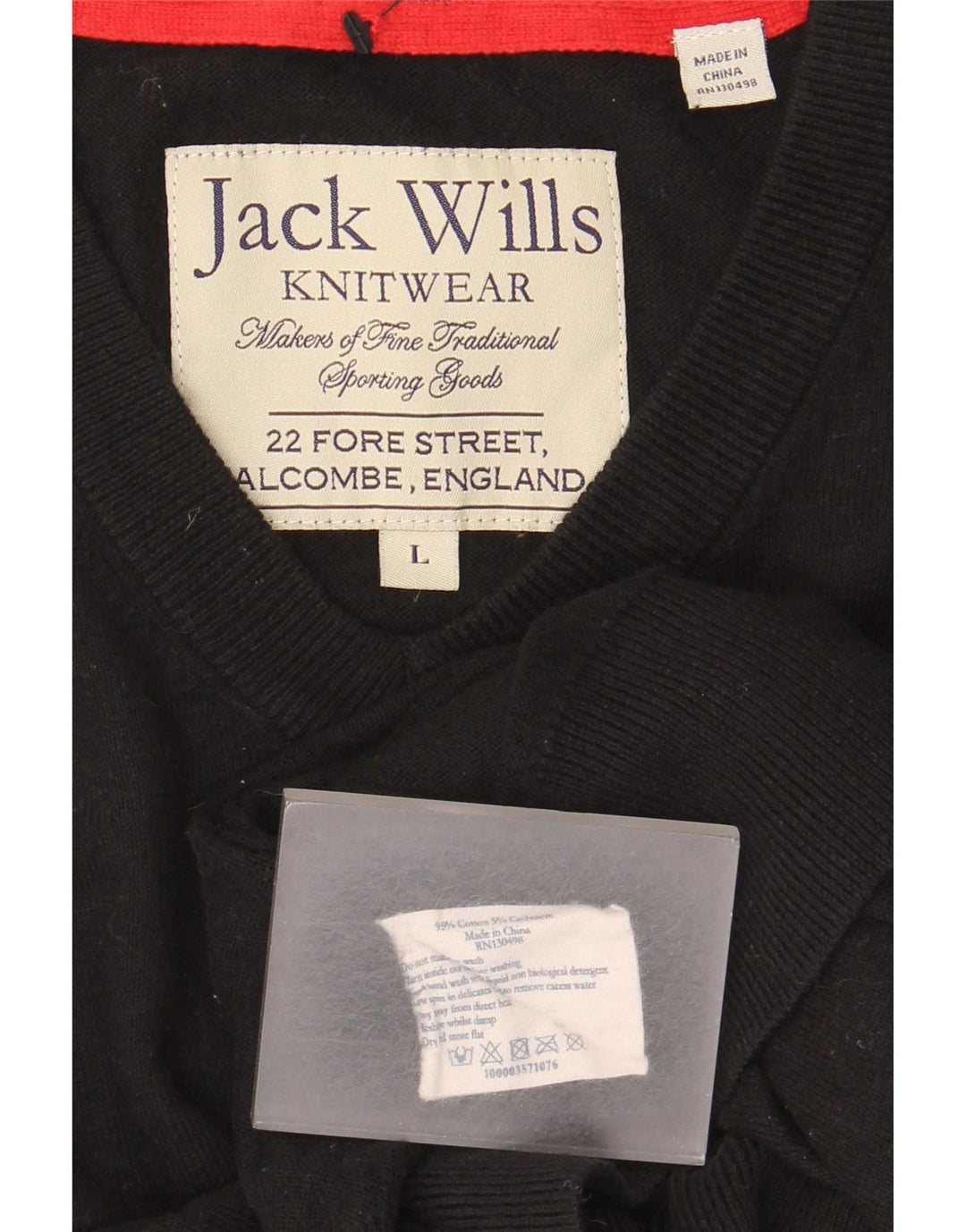 Jack Wills Męski sweter z dekoltem w kształcie litery V, duży, czarny, bawełniany