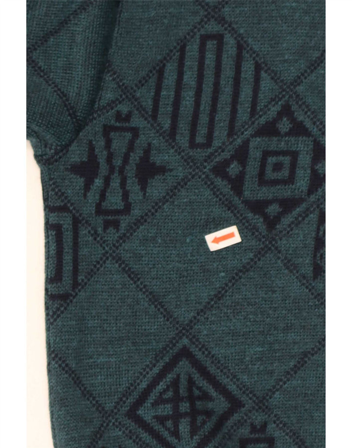 Męski sweter z dekoltem w serek Lewinger Średni zielony, geometryczny wełniany