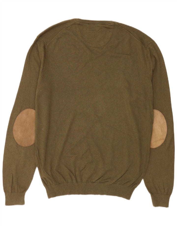 Męski sweter Massimo Dutti z dekoltem w kształcie litery V, XL, bawełniany khaki
