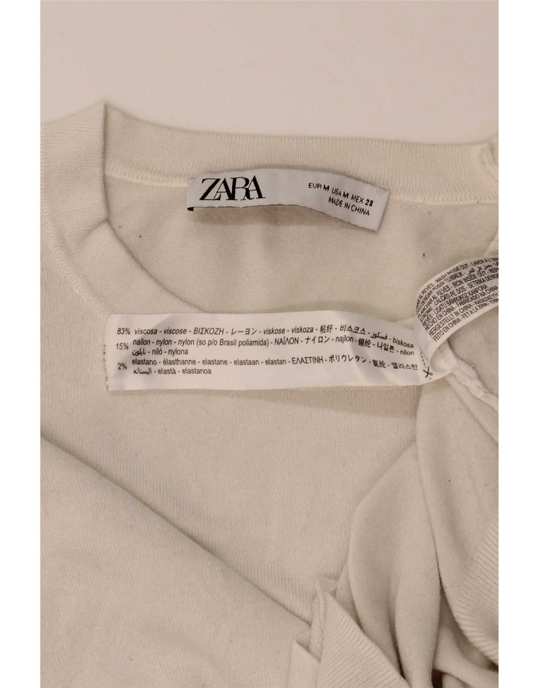 Damski sweter z okrągłym dekoltem Zara UK 12 Średnia biała wiskoza
