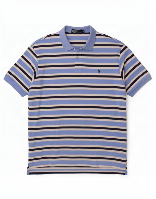 Polo Ralph Lauren Mens Polo Shirt Medium Blue Striped Cotton