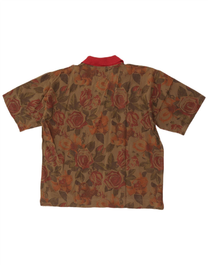 Vintage męska koszula pulowerowa z krótkim rękawem XL Khaki w kwiaty