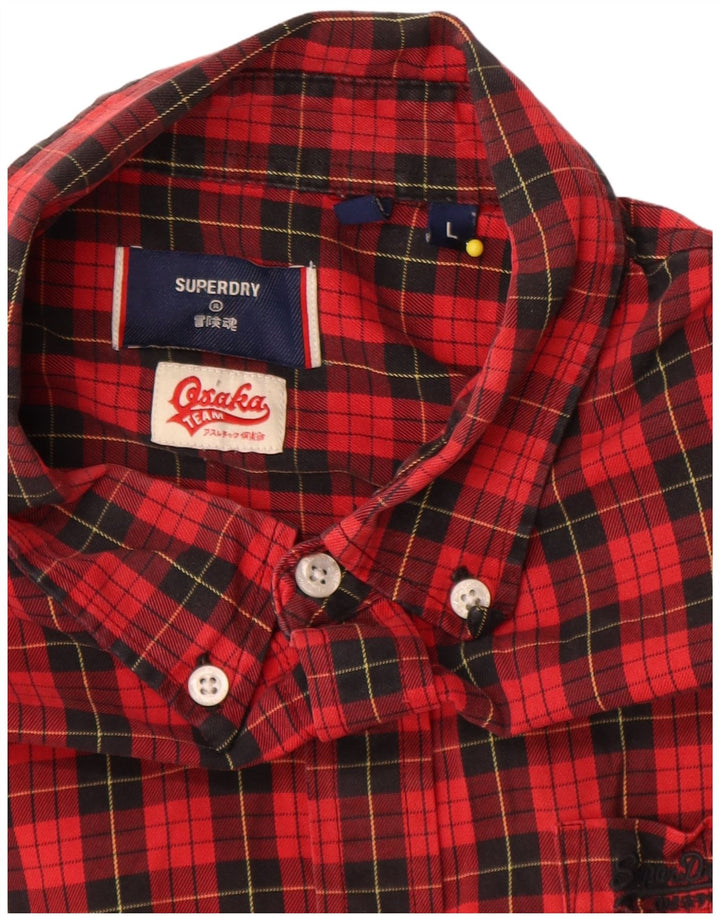 Męska koszula flanelowa Superdry, duża, bawełniana w czerwoną kratę
