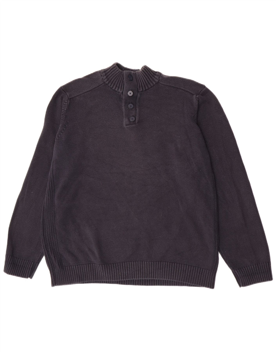 Marks & Spencer Męski niebieski sweter z guzikami przy szyi XL, granatowy, bawełniany