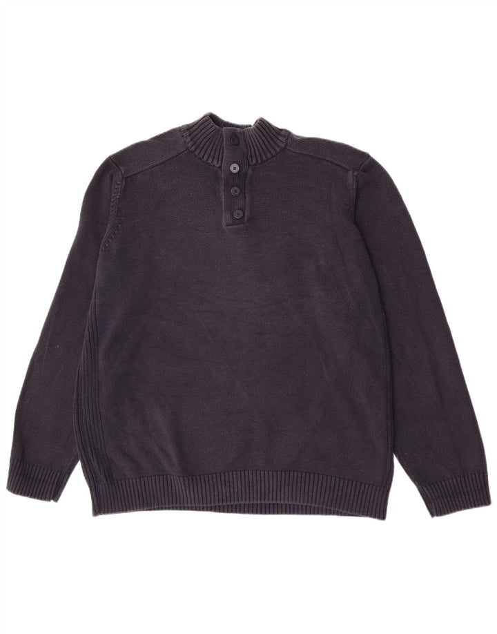 Marks & Spencer Męski niebieski sweter z guzikami przy szyi XL, granatowy, bawełniany