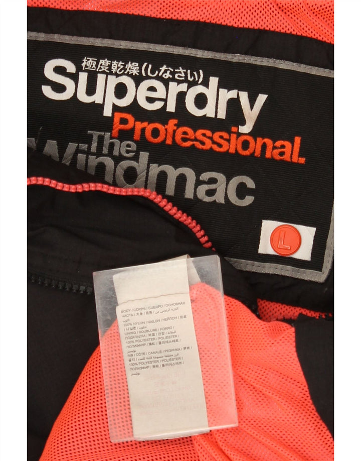 SUPERDRY Damska kurtka przeciwdeszczowa z kapturem Windmac Graphic UK 16, duża, czarna nylonowa
