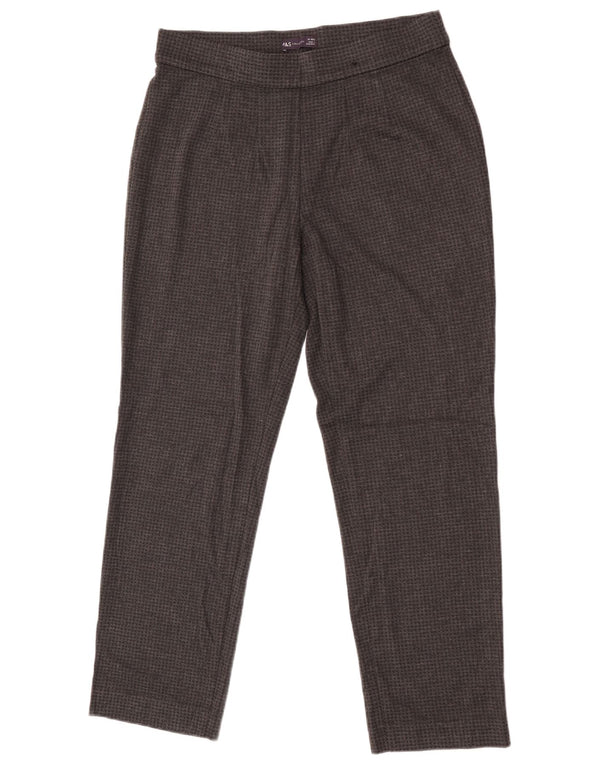 Marks & Spencer Womens Trousers UK 14 Large W32 L28 Grey Houndstooth