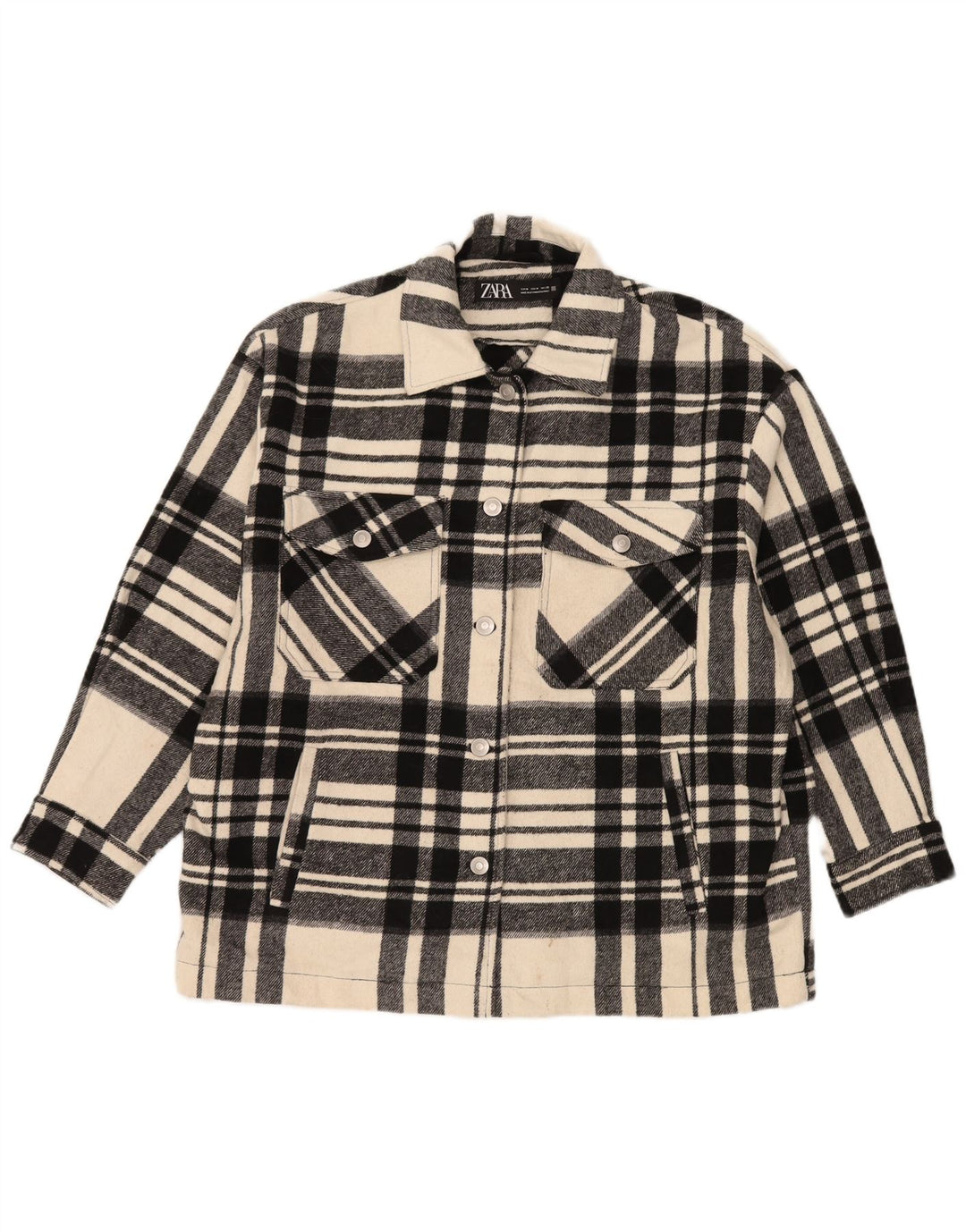 Damska kurtka oversize Zara UK 14, poliester w średnią czarną kratkę