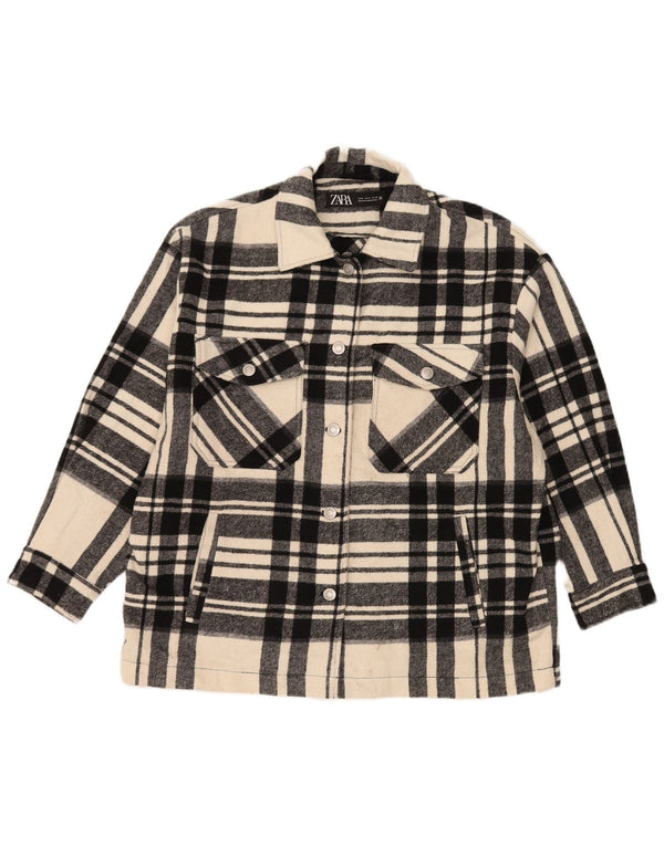 Damska kurtka oversize Zara UK 14, poliester w średnią czarną kratkę