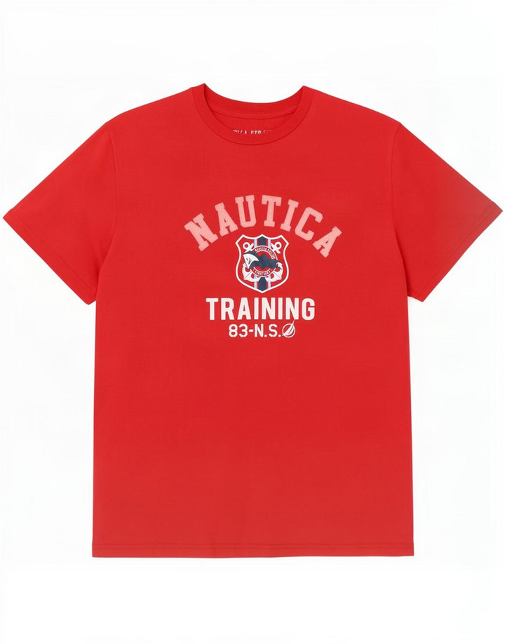 Męski T-shirt z grafiką Nautica, duży, czerwony, bawełniany