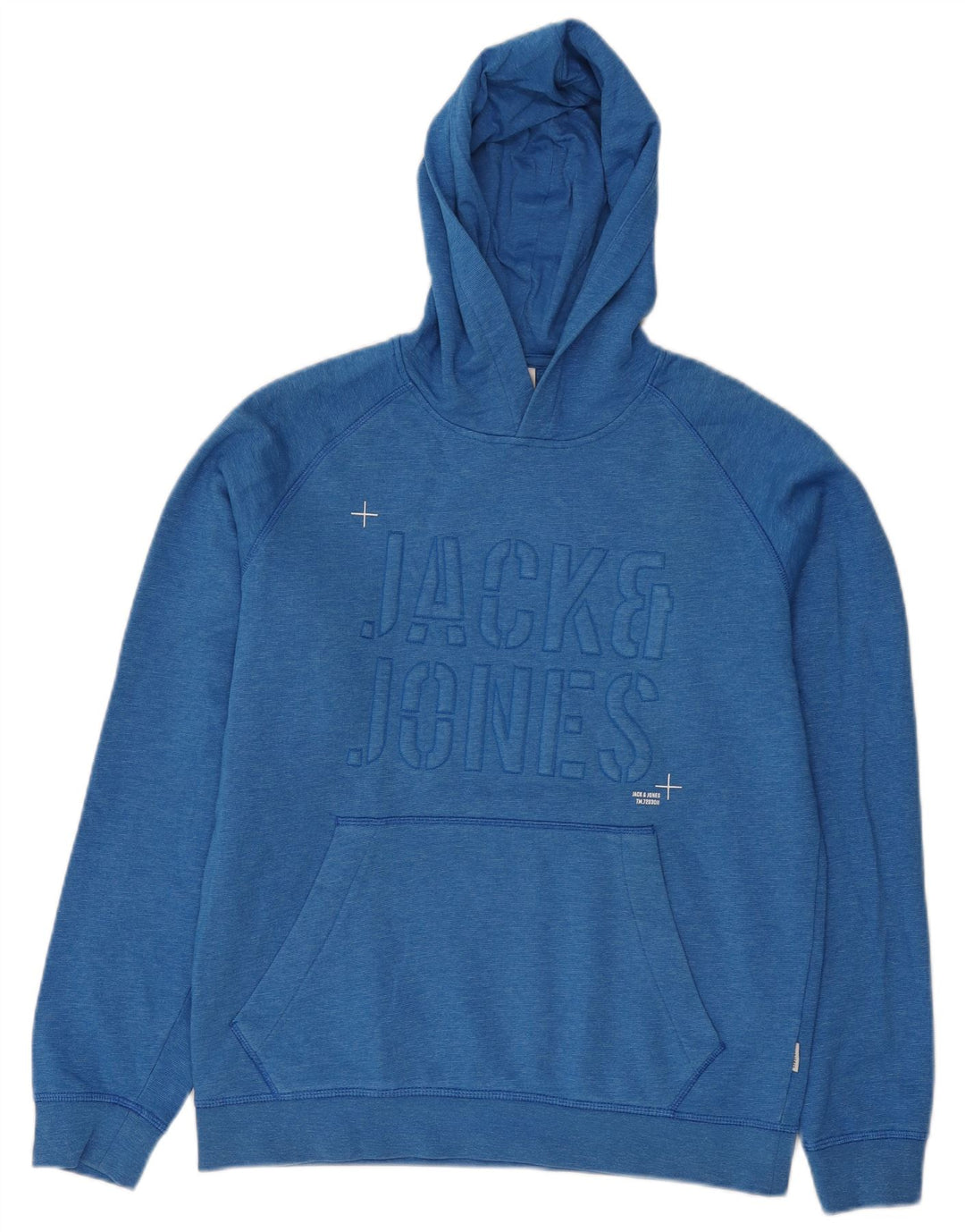 Męski sweter z kapturem i grafiką Jack & Jones, średnioniebieski, bawełniany