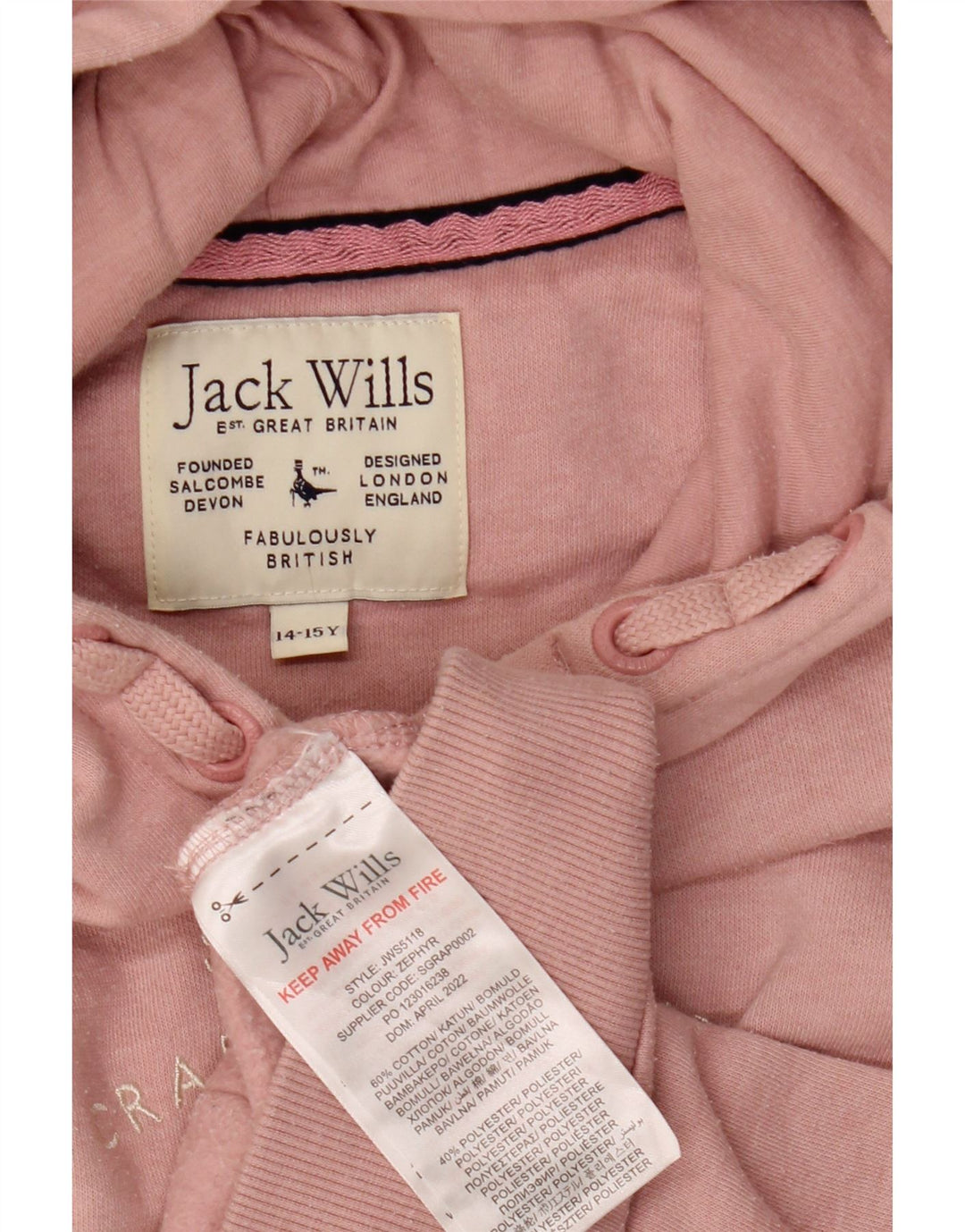 JACK WILLS Dziewczęcy sweter z kapturem 14-15 lat, różowy, bawełniany