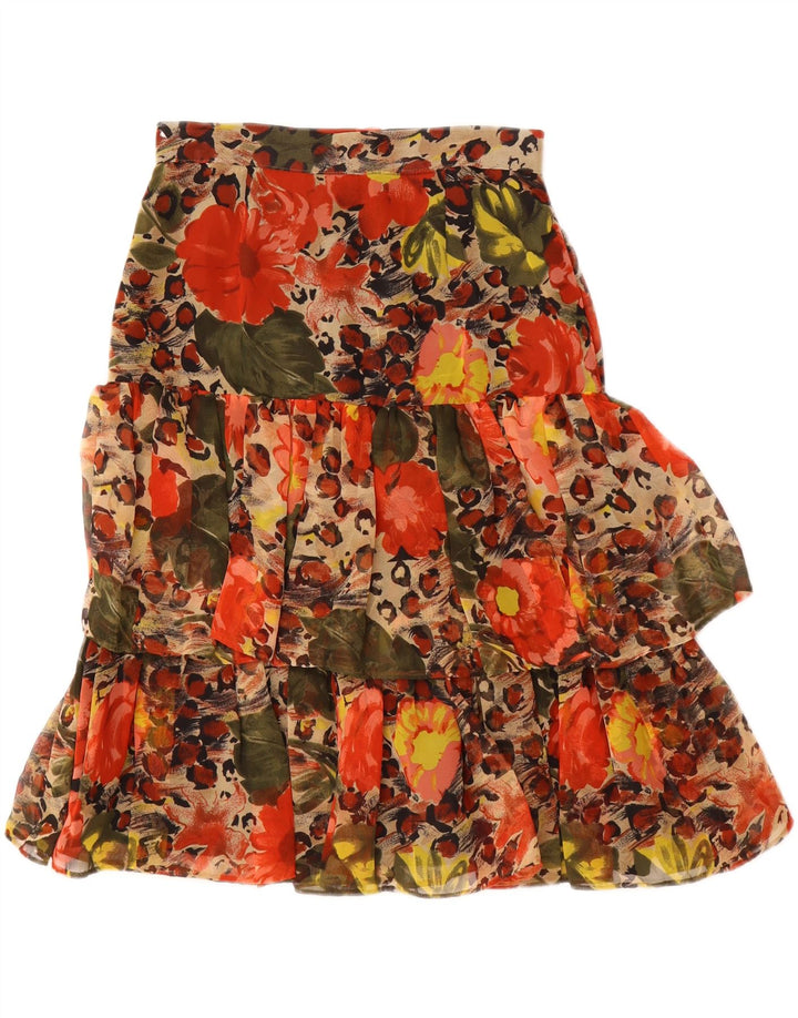 VINTAGE Womens Tiered Skirt W28 Medium Multicoloured Floral Polyester Vintage Vintage and Second-Hand Vintage from Messina Hembry 