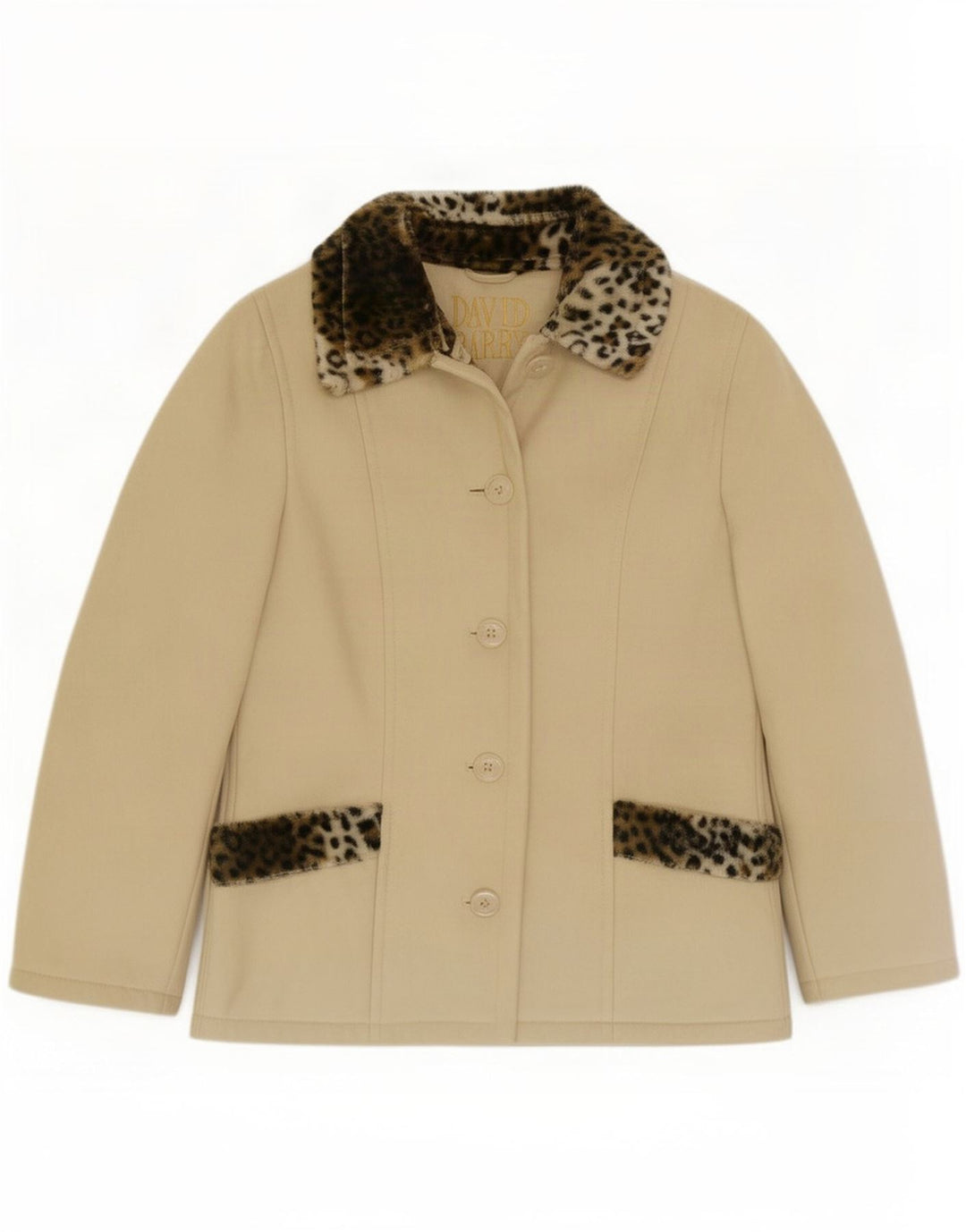 David Barry – damska marynarka zapinana na 4 guziki UK 12 Medium Beige Animal Print