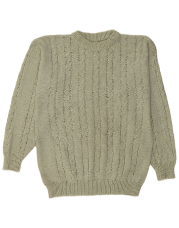 Męski sweter z okrągłym dekoltem w stylu vintage, średnio zielony
